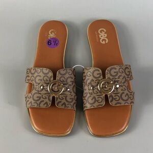 GBG Los Angeles Felish Tan And Brown Slide Sandals Size 6.5